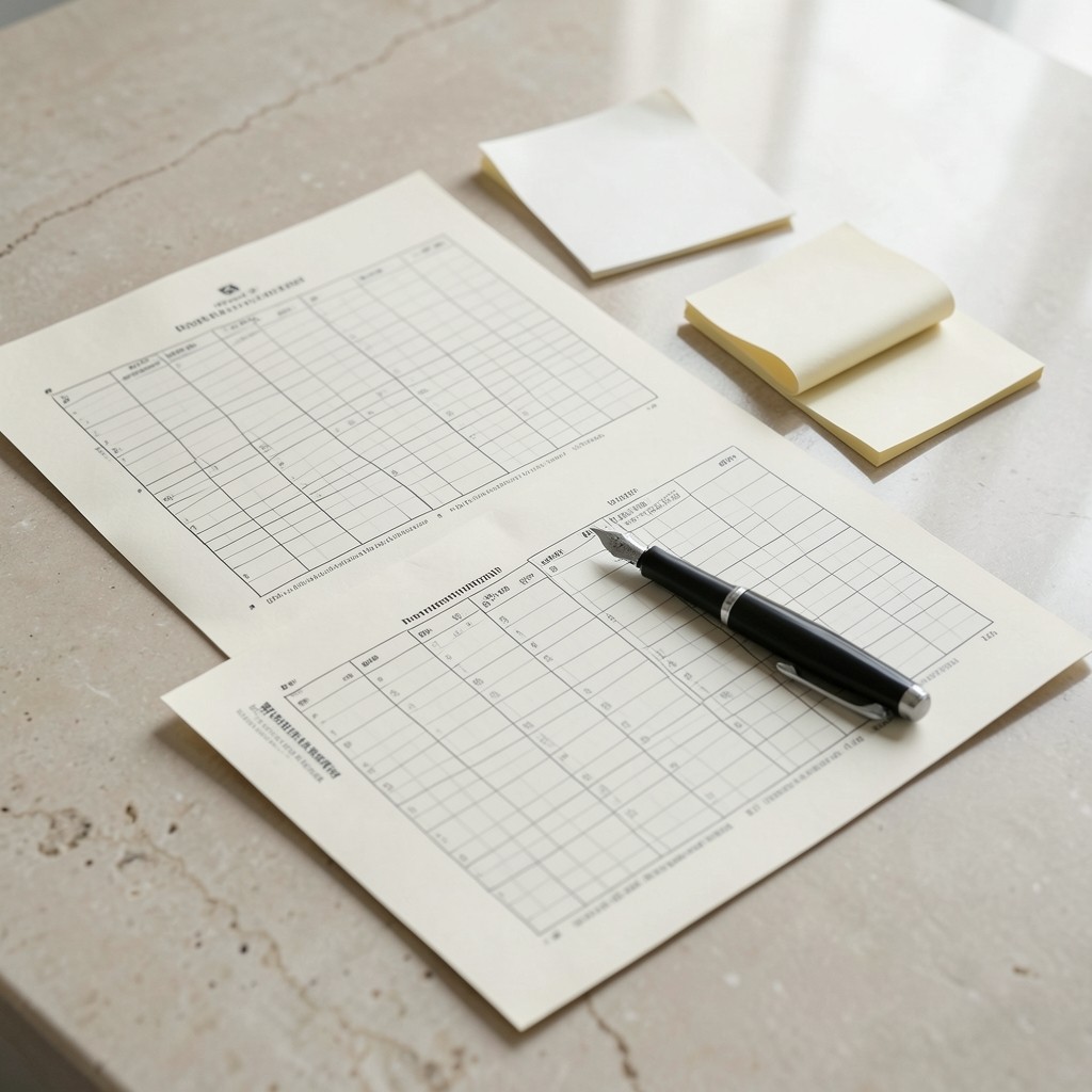 Printed retention charts and sticky notes on a meeting table